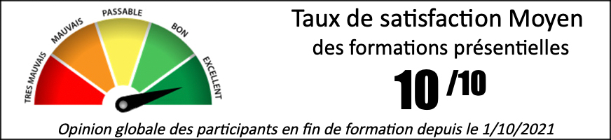 Taux de satisfaction Moyen des formations présentielles 10 /10